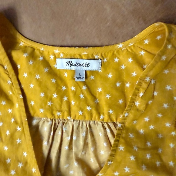 Madewell Women's L Wrap Blouse Top 100% Cotton Star Scatter Yellow White Stars - Picture 6 of 9